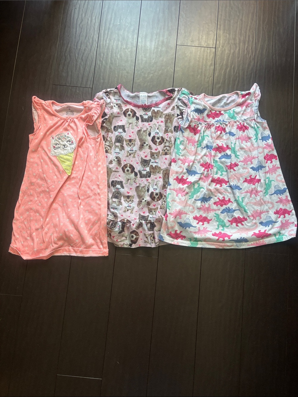 Carter's Girls' Pink Coral Ice Cream, Puppy and Dino Sleep Dresses